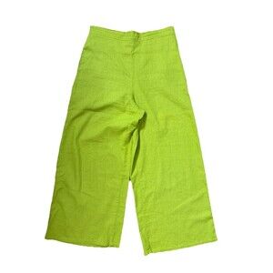 Jules & Leopold Pants Pull On Linen Blend Wide Leg Lime Flat Front Pockets SMALL